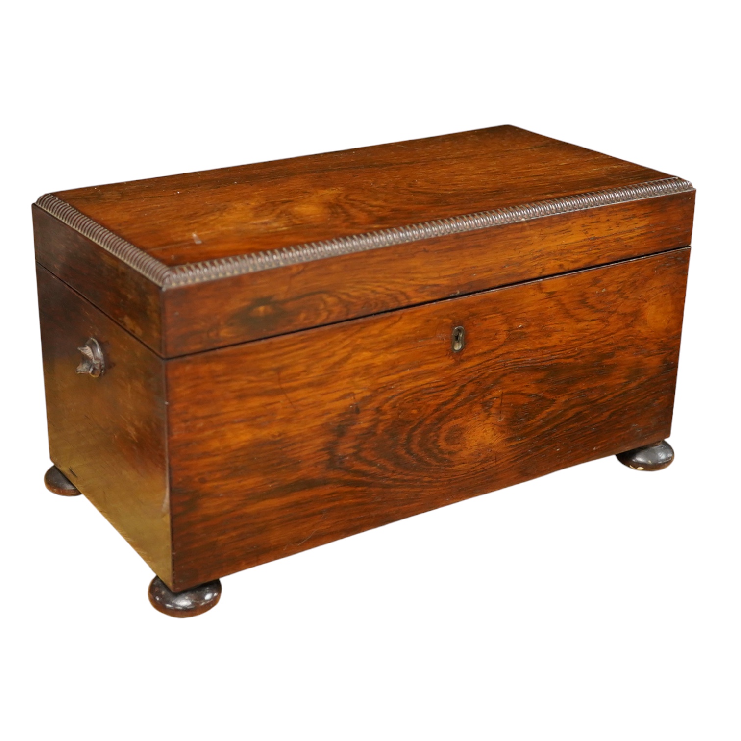 A mid 19th century rosewood tea caddy with glass mixing bowl, 32cm wide